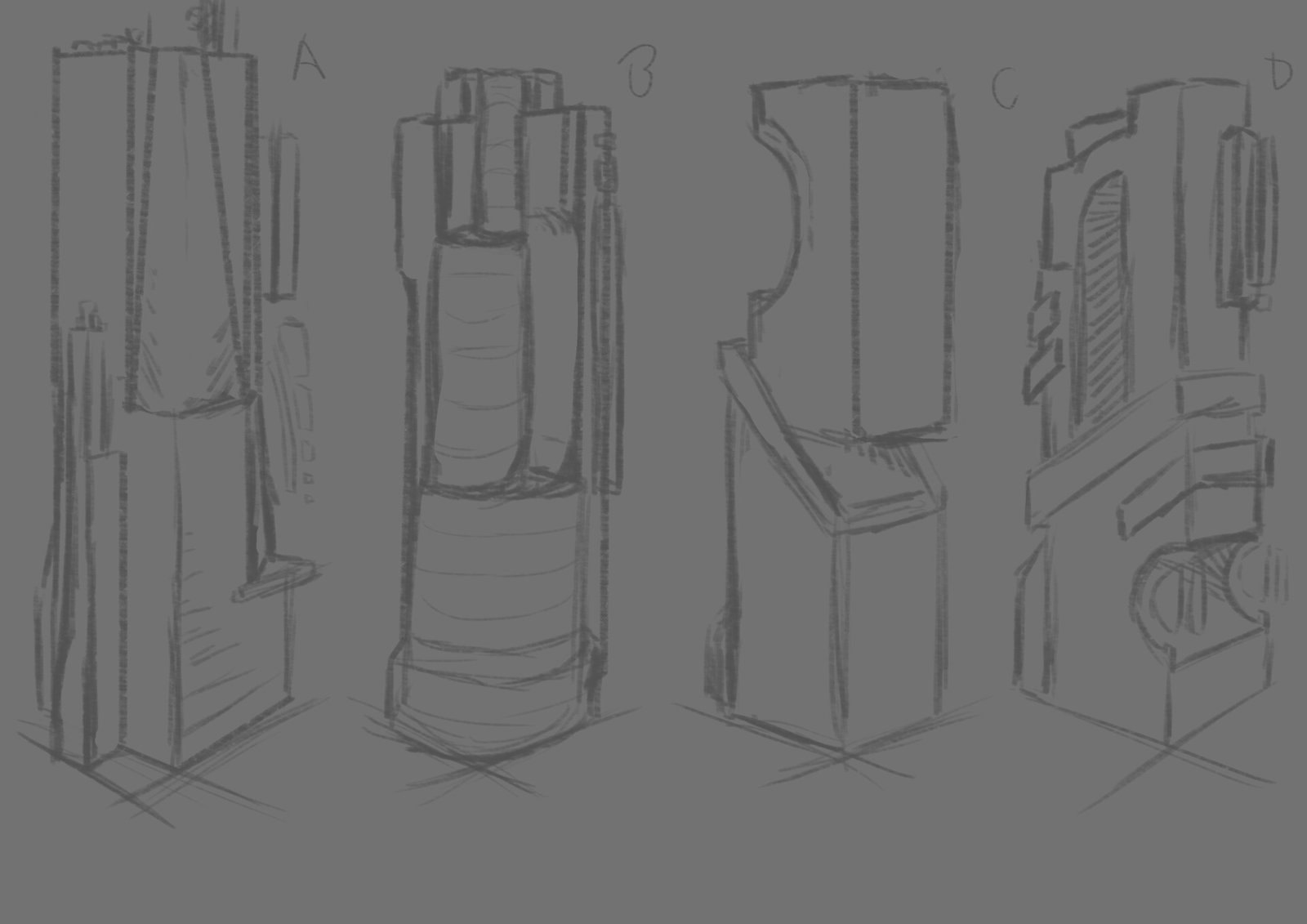 Some simple sketches for the buildings for in the background of the project.